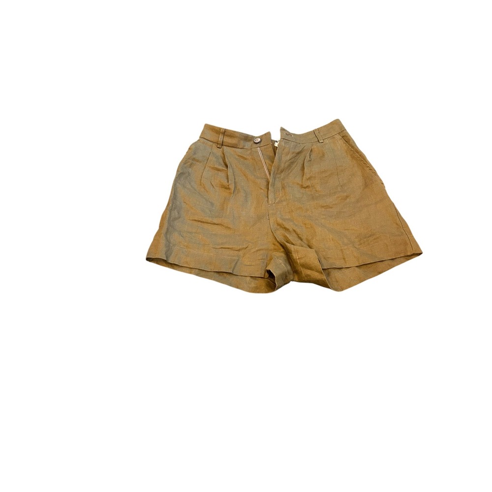 Reformation 100% Linen Pleated High Waisted Chino Shorts Olive Brown Womens 6